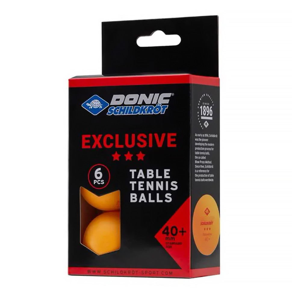 Мячики для н/тенниса DONIC EXCLUSIVE 3* 40+, 6 штук, оранжевый