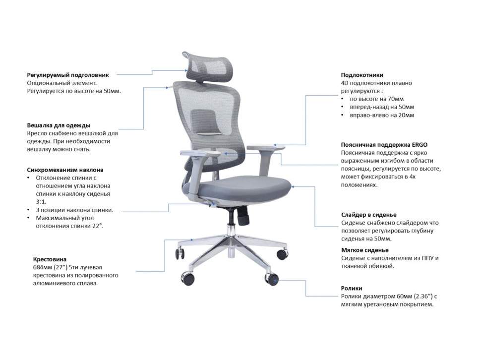 EXPERT ERGO FLY-HB H02WC серое