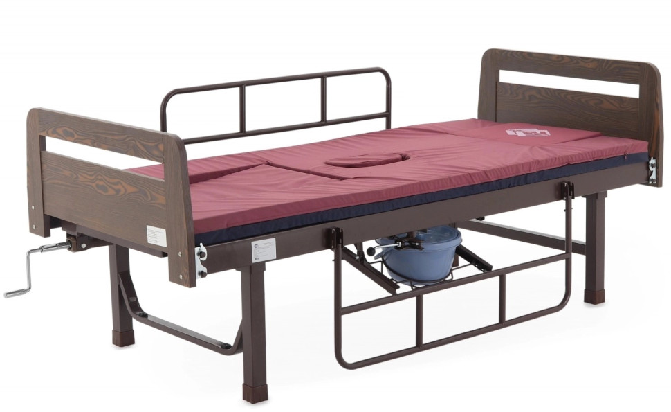 Кровать для лежачих больных с матрасом MED-MOS E-49 ЛДСП коричневая