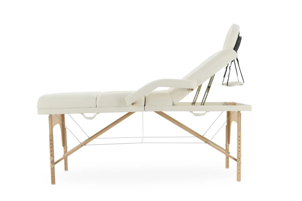 Массажный стол складной MED-MOS JF-Tapered 4-х секционный, деревянная рама, белый