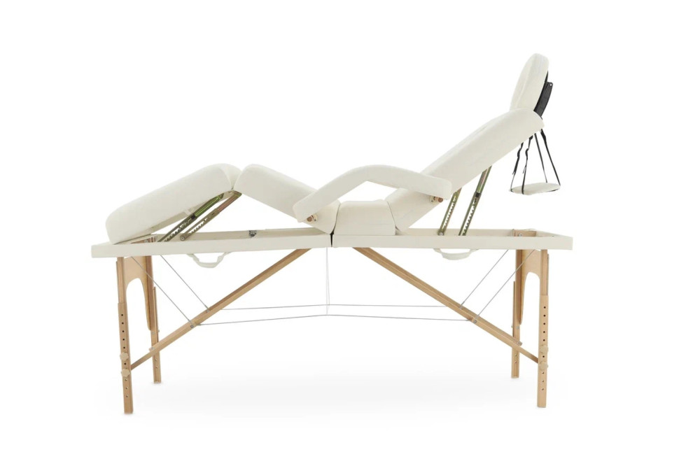 Массажный стол складной MED-MOS JF-Tapered 4-х секционный, деревянная рама, белый