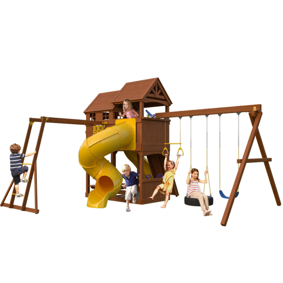 Детский игровой комплекс Newsunrise с винтовой горкой-трубой, рукоходом