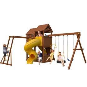 Детский игровой комплекс Newsunrise с винтовой горкой-трубой, рукоходом