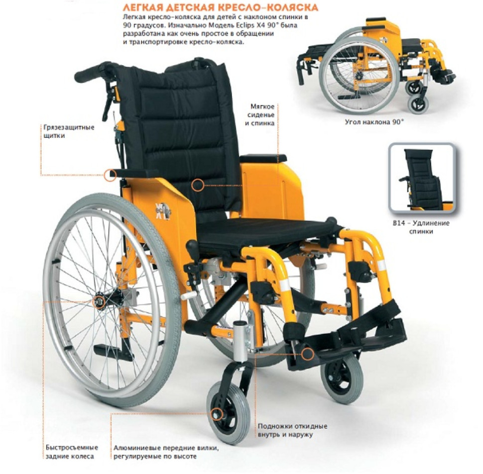 Кресло-коляска детская Eclips X4 kids 90°