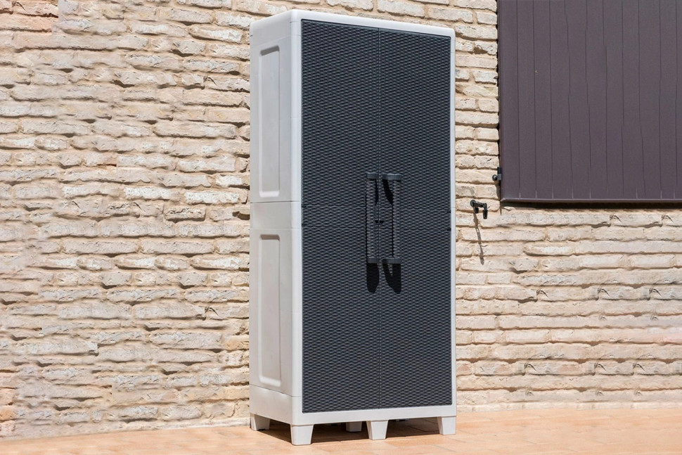 Уличный шкаф TOOMAX 2х дверный глубокий SANTORINI XL (4 полки), светло-серый/антрацит