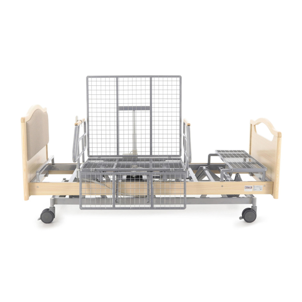 Кровать для лежачих больных с матрасом, регул. высоты, Т/АТ MED-MOS DB-2B электрическая с поворотным креслом в правую сторону (светлое дерево)