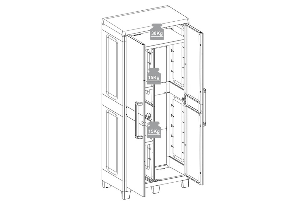 Уличный шкаф TOOMAX 2х дверный глубокий SANTORINI XL (3 полки),светло-серый/антрацит 