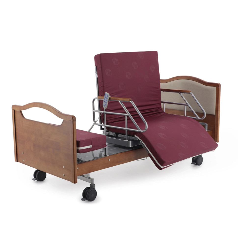 Кровать для лежачих больных с матрасом электрическая MED-MOS DB-2B с поворот.креслом в левую сторону (коричневый)