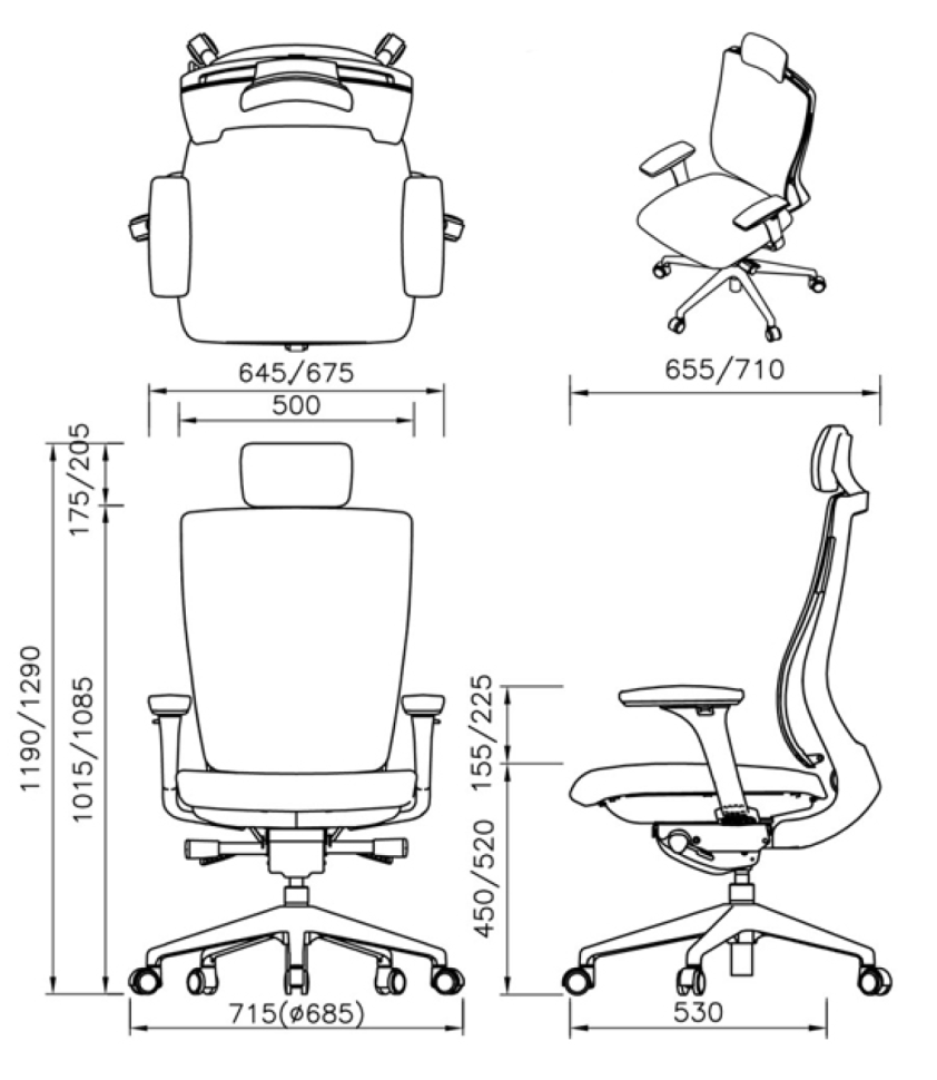 Кресло FALTO TRIUM TRI-11KALM-AL/BK-BK Спинка сетка черная/сидение ткань черная/ Каркас черн
