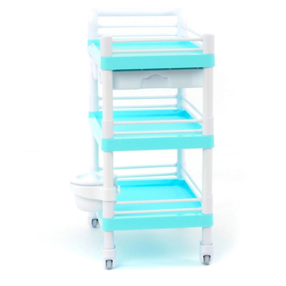 Тележка медицинская (стол манипуляционный) МЕТ SPY-130 (3 полки, 2 ящика, ведро), морская волна