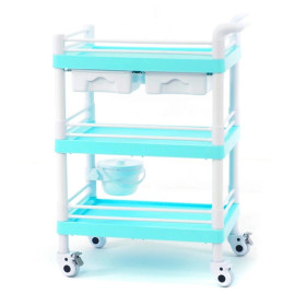 Тележка медицинская (стол манипуляционный) МЕТ SPY-130 (3 полки, 2 ящика, ведро), морская волна