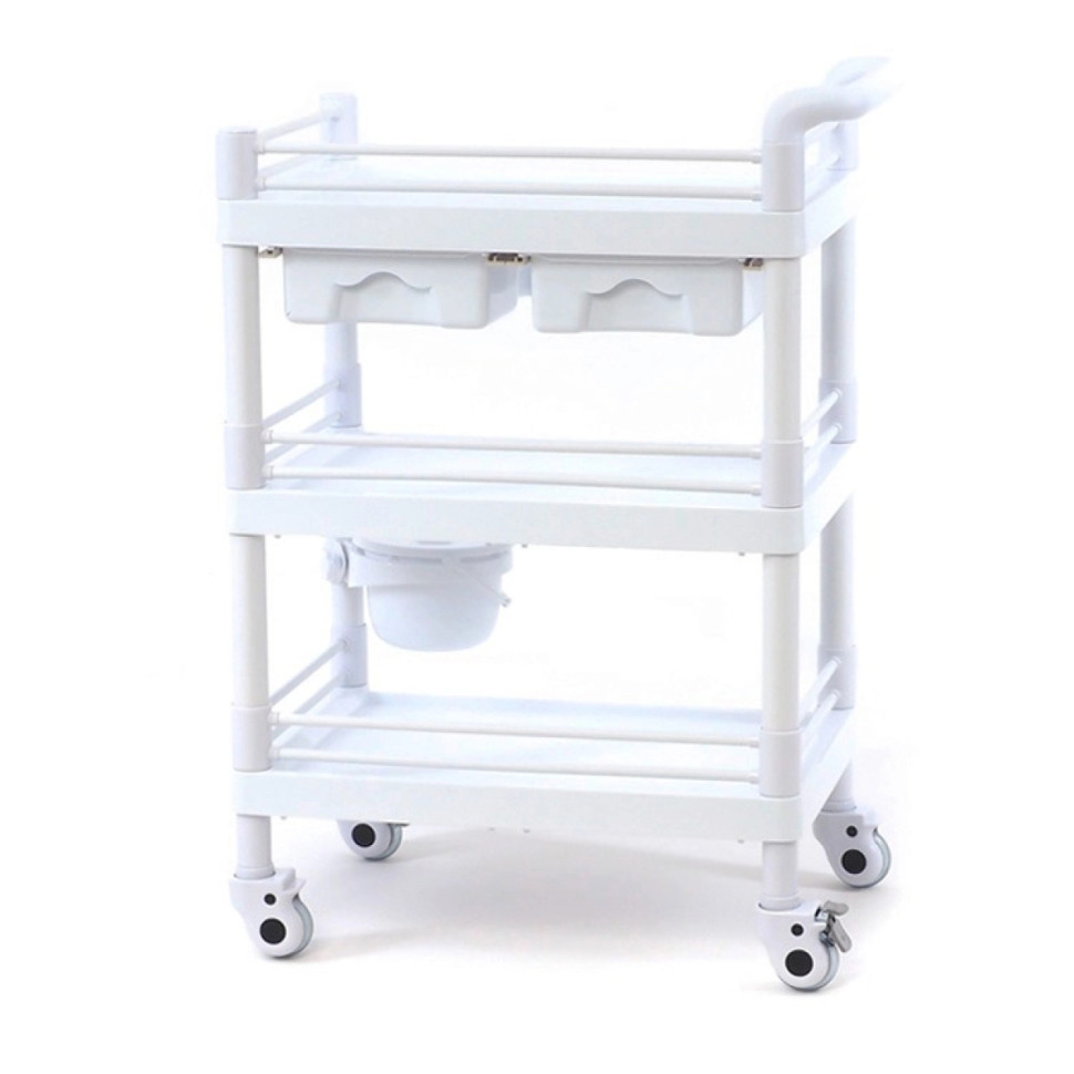 Тележка медицинская (стол манипуляционный) МЕТ SPY-130 (3 полки, 2 ящика, ведро), белый