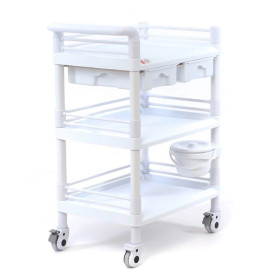 Тележка медицинская (стол манипуляционный) МЕТ SPY-130 (3 полки, 2 ящика, ведро), белый