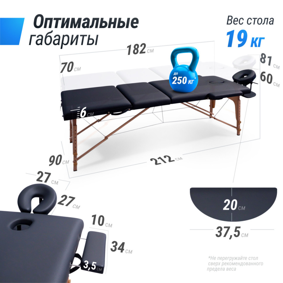 Массажный стол UNIX Standard 3 Section Black