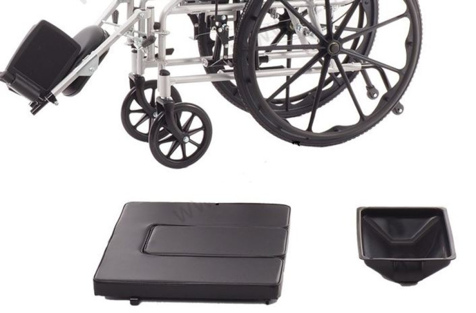 Кресло-коляска механическая MK-620 (FS619GC) с санитарным устр-вом и тормозами для сопровожд (46 см)