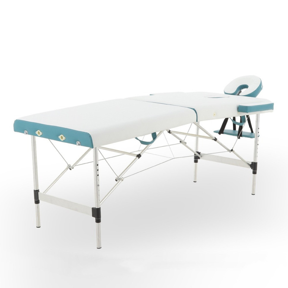 Стол массажный алюм.JFAL01A 2-секц.(РА2.20.13А-00) белый/бирюз + стул массажиста MA01 (беж) (CT-7КА)