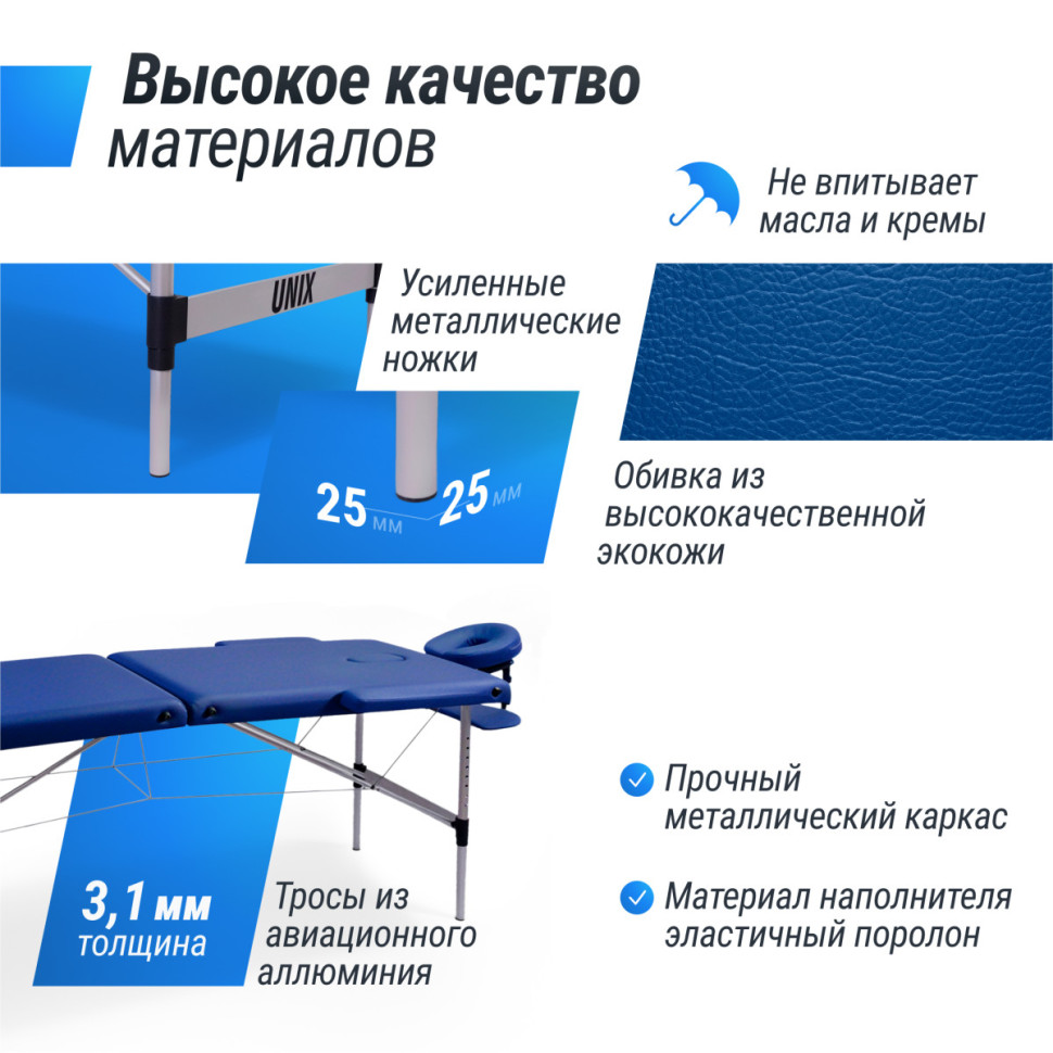 Массажный стол UNIX Master 2 Section Blue