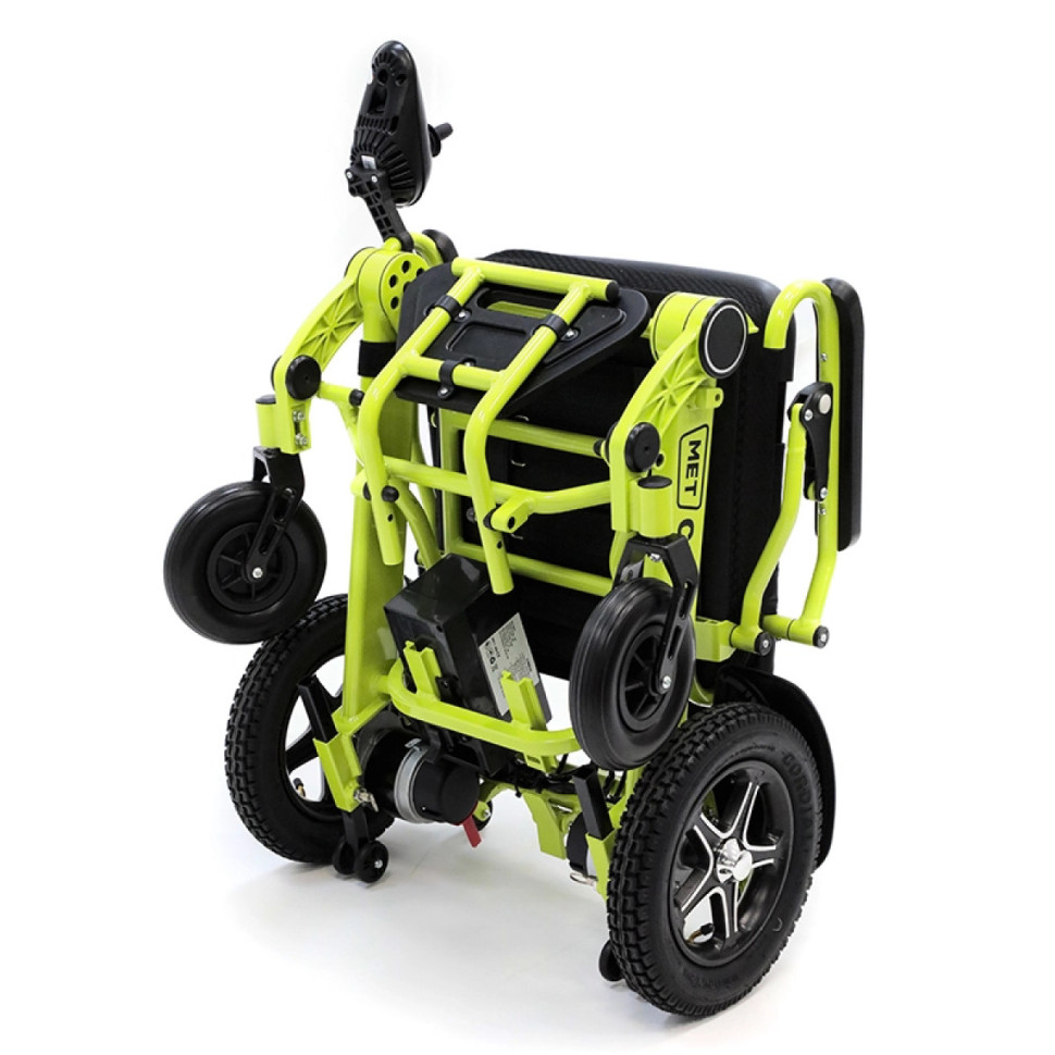 Кресло-коляска с электроприводом MET COMPACT 35 (24225) складная, зелёная с оранжевым
