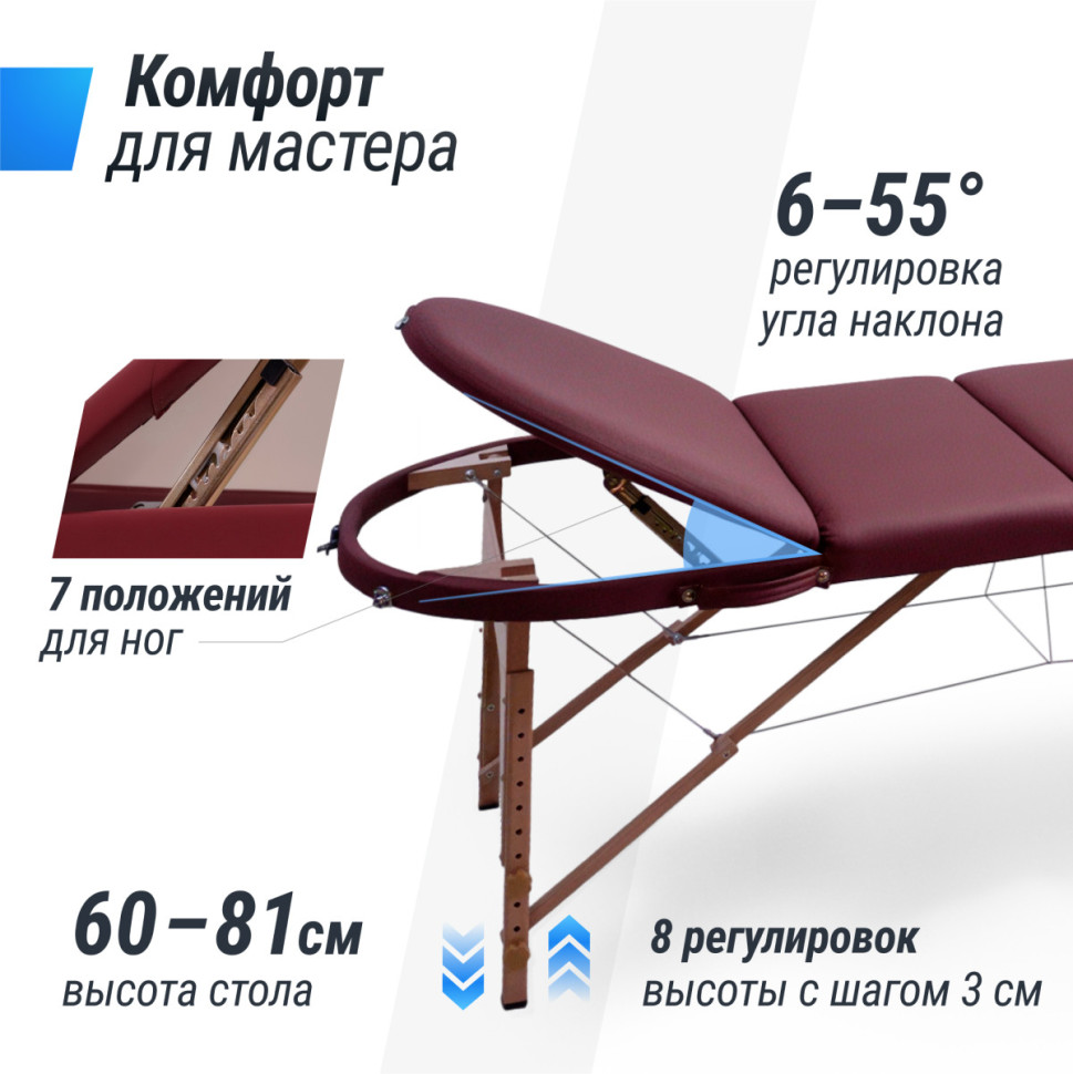 Массажный стол UNIX Comfort 3 Section Burgundy