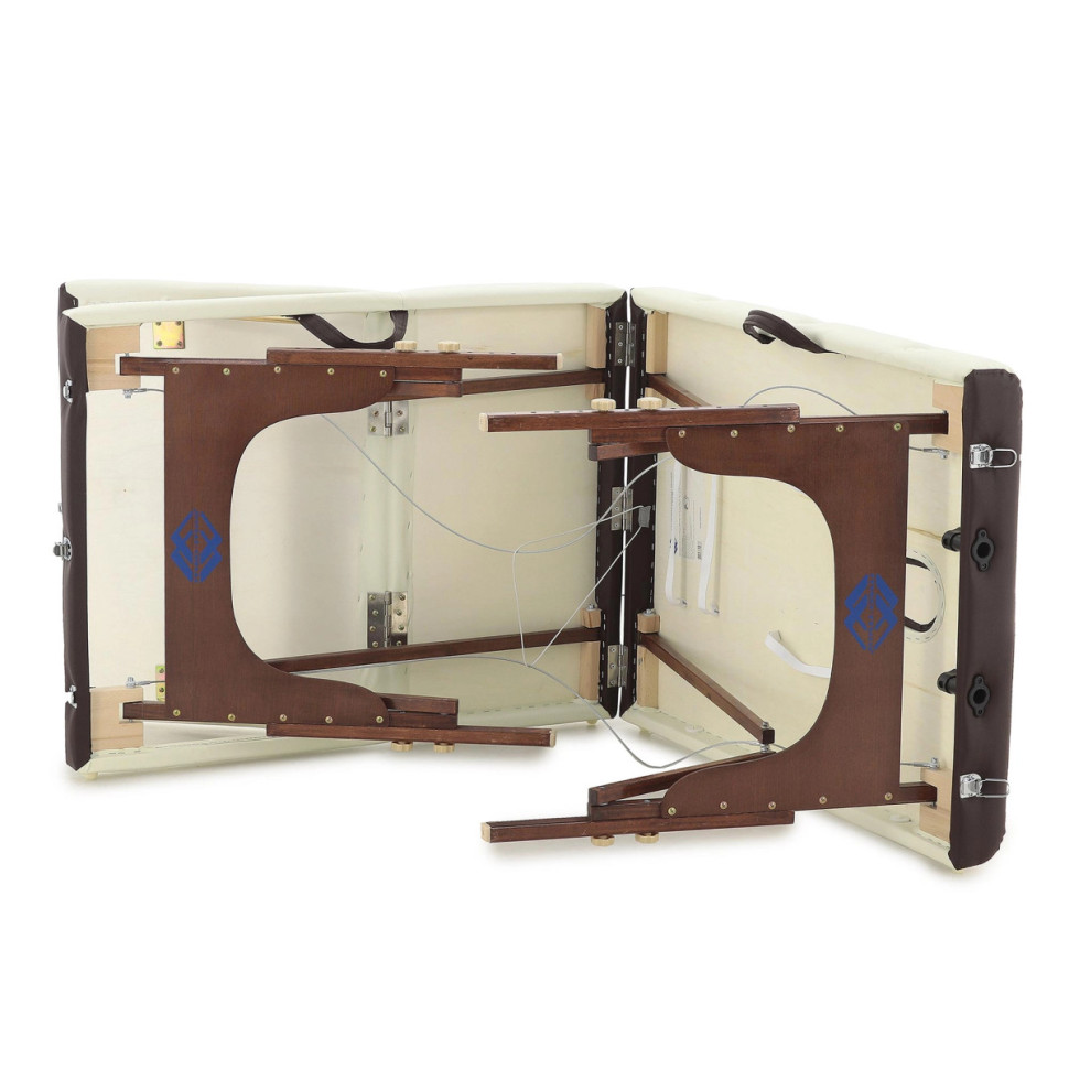 Массажный стол складной MED-MOS JF-AY01 3-х секционный, деревянная рама, кремовый-коричневый