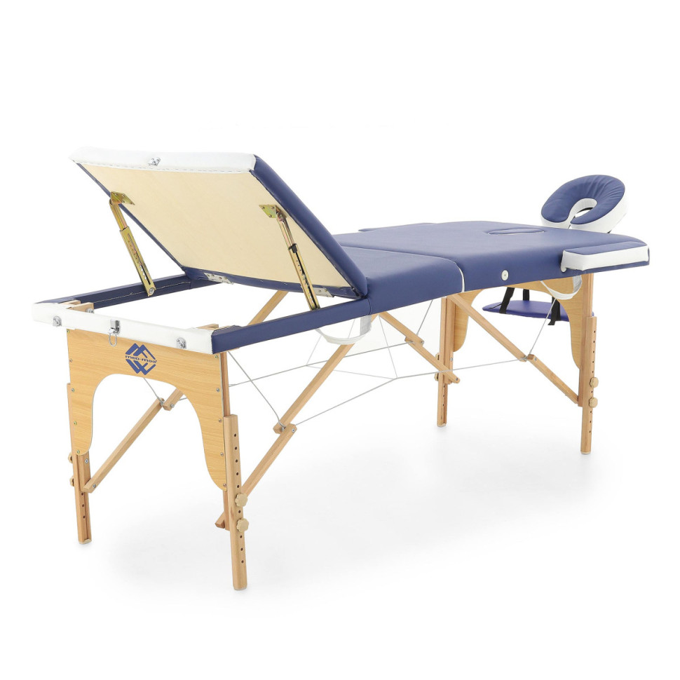 Стол массажный переносной с деревянной рамой JF-AY01 3-секционный синий/белый