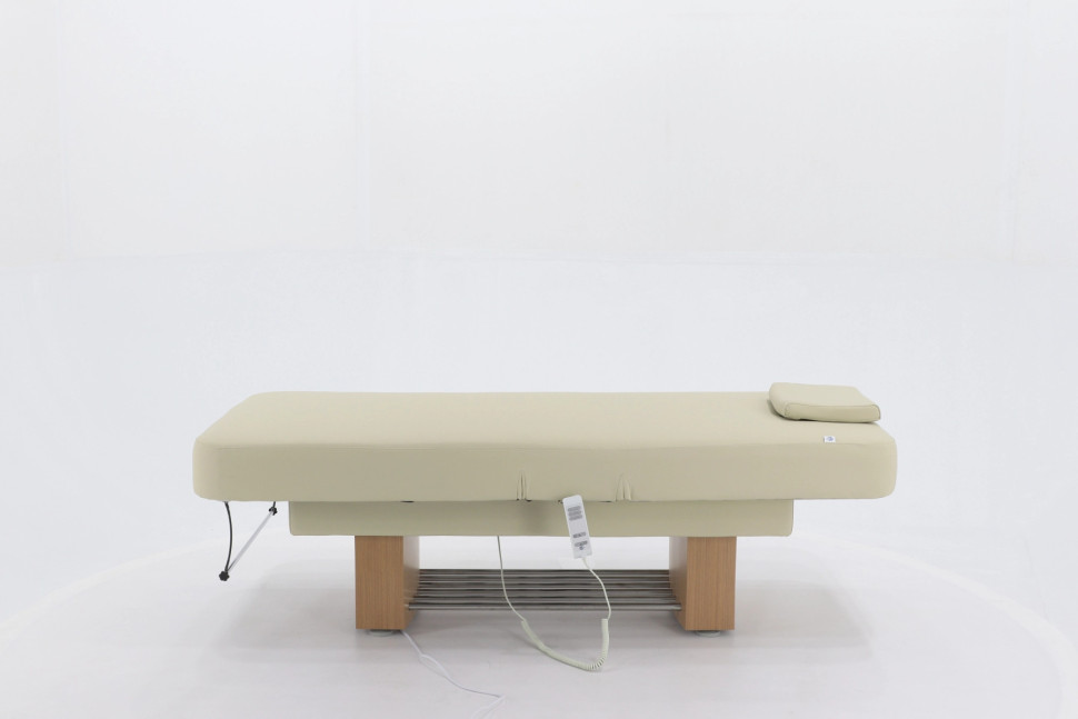 Массажный стол электрический MED-MOS ММКМ-2 (КО-160.1Д) светло-бежевый/светлое дерево, с подогревом ложа