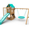 Детская площадка KD1-2 с зеленой горкой и крышей, 1 зеленые качели гнездо 80см