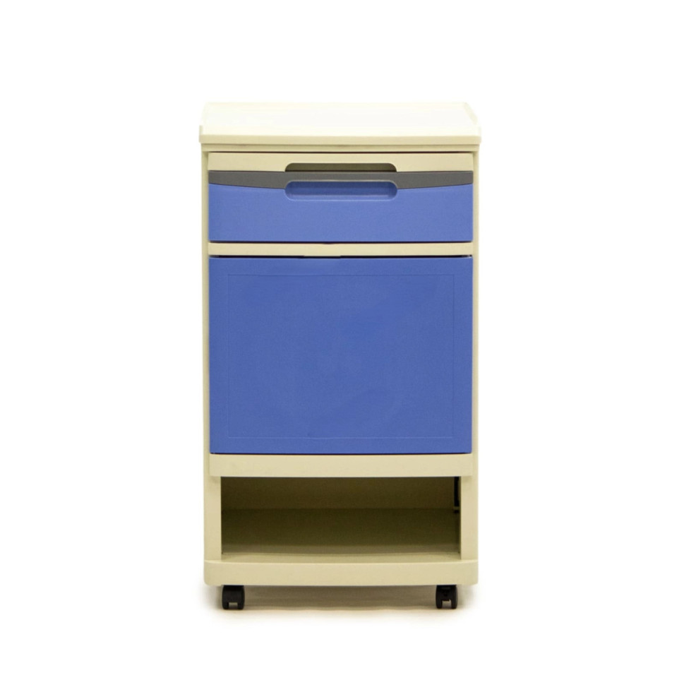 Тумба прикроватная МЕТ BLZ 026 пластиковая с выдвижным столиком, на колесах, цвет синий