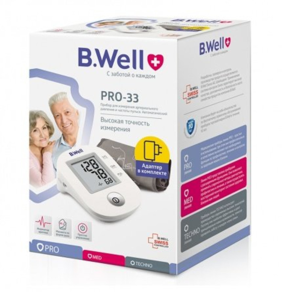 Тонометр автоматический с адаптером B.Well PRO-33 (М-L)