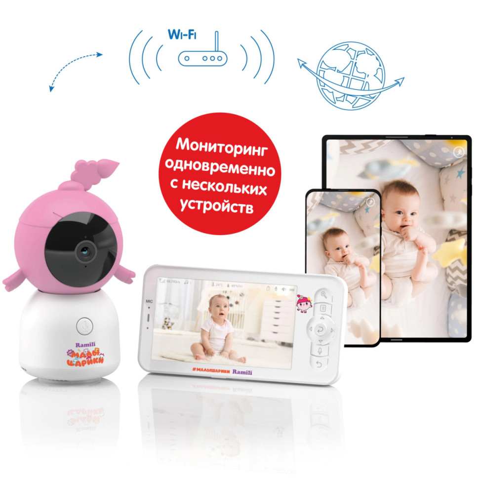 Видеоняня Ramili Baby RV100X2NUSHA Нюша, Малышарики, с креплениями