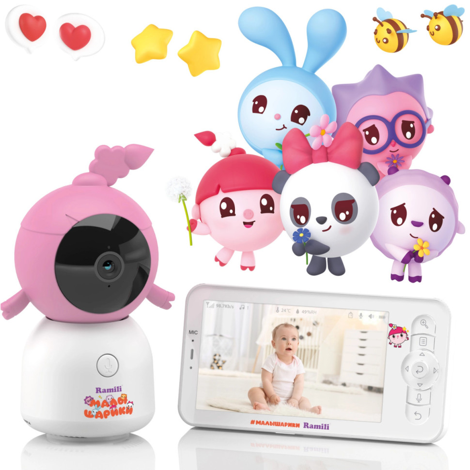 Wi-Fi 2K Видеоняня Ramili Baby RV100CNUSHA Нюша, Малышарики, с креплением