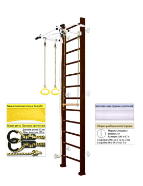 Шведская стенка Kampfer Helena Wall (№5 Шоколадный Высота 3 м белый турник)