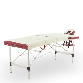 Стол массажный складной алюминиевый JFAL01A 3-секционный кремовый/красный