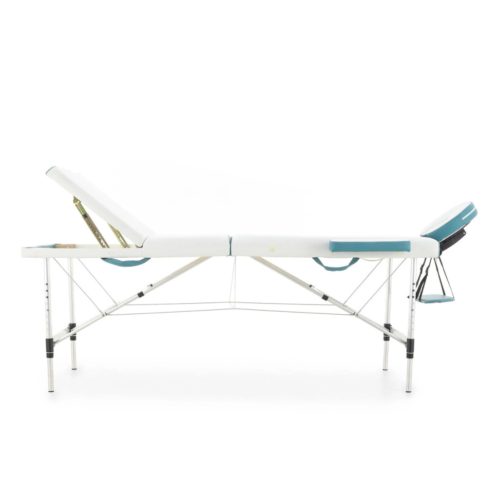 Массажный стол складной MED-MOS JFAL01A 3-х секционный, алюминиевая рама, белый-голубой