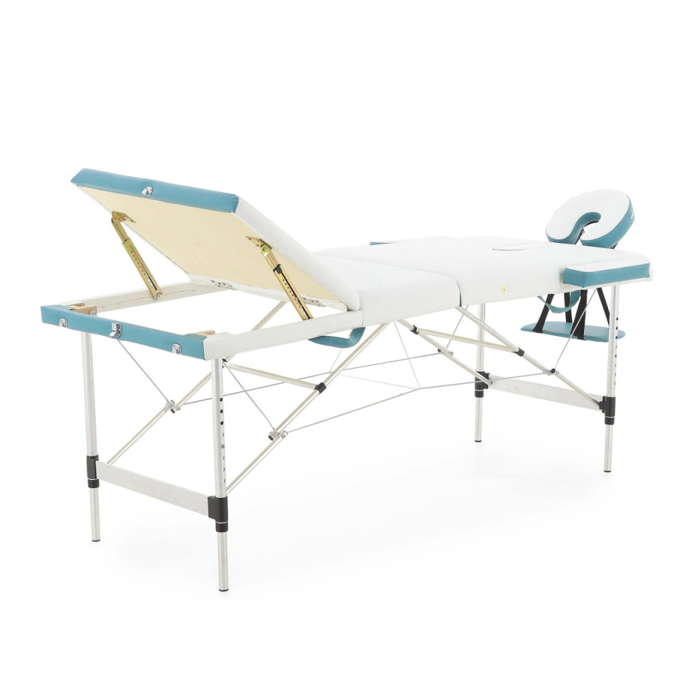Массажный стол складной MED-MOS JFAL01A 3-х секционный, алюминиевая рама, белый-голубой