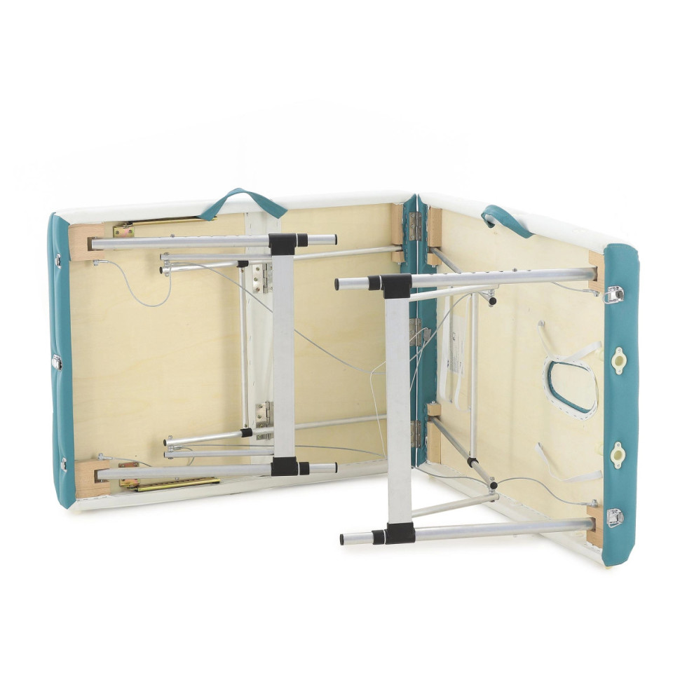 Массажный стол складной MED-MOS JFAL01A 3-х секционный, алюминиевая рама, белый-голубой