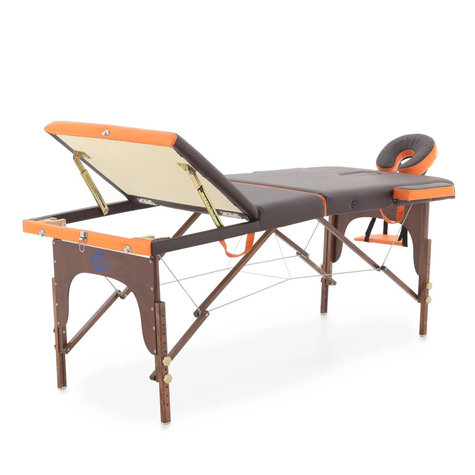 Стол массажный с деревянной рамой JF-AY01 3-секционный коричневый/оранжевый