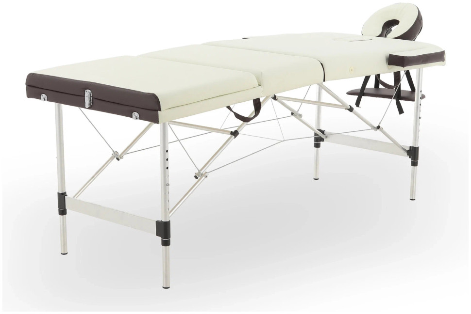 Стол массажный складной (переносной) алюминиевый JFAL01A 3-секционный кремовый/коричневый