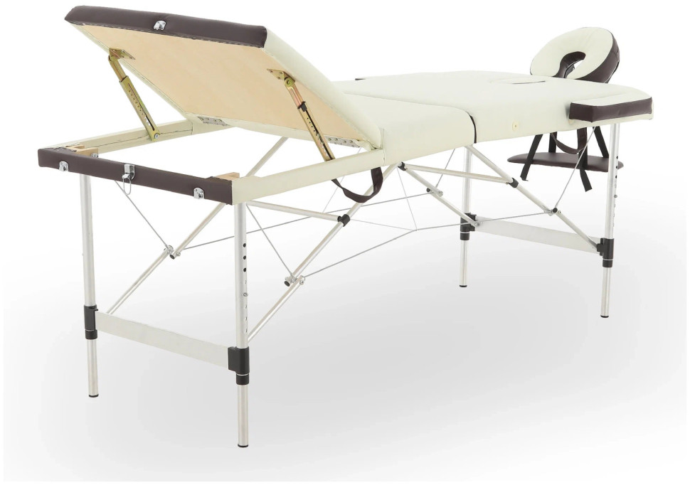 Стол массажный складной (переносной) алюминиевый JFAL01A 3-секционный кремовый/коричневый
