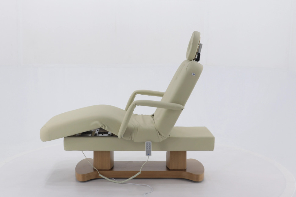 Массажный стол электрический MED-MOS ММКМ-2 (КО-156Д) светло-бежевый с основанием светлое дерево (Р)