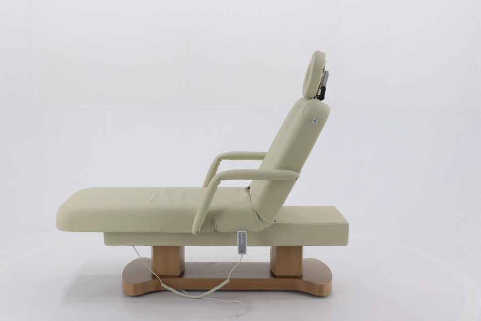Массажный стол электрический MED-MOS ММКМ-2 (КО-156Д) светло-бежевый с основанием светлое дерево (Р)