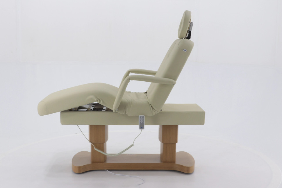 Массажный стол электрический MED-MOS ММКМ-2 (КО-156Д) светло-бежевый с основанием светлое дерево (Р)