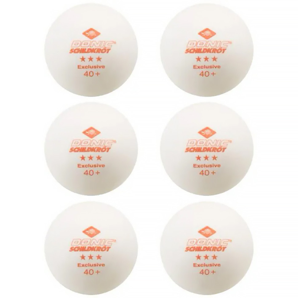 Мячики для н/тенниса DONIC EXCLUSIVE 3* 40+, 6 штук, белый